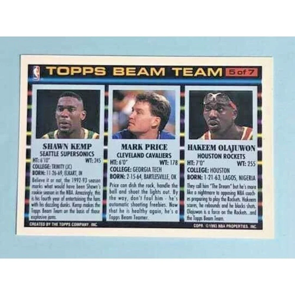 1993-94 Topps Beam Team Hakeem Olajuwon, Mark Price & Shawn Kemp Card #5